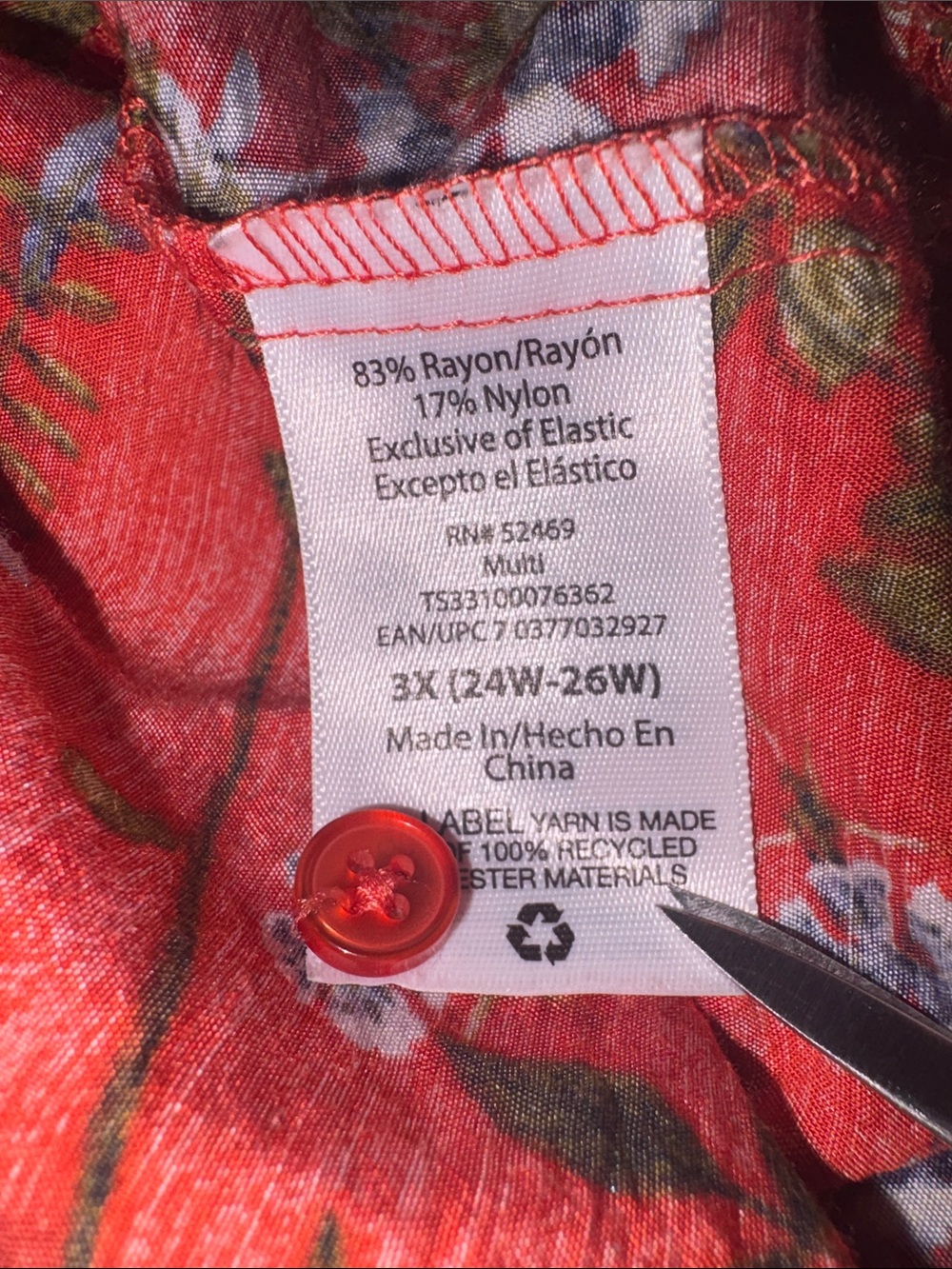 Terra & Sky Red Floral Babydoll Dress Plus Size 3X Tiered Boho Long Sleeve Mini - Picture 6 of 6